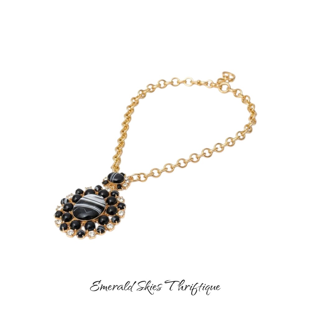 Vintage joan rivers necklace w/ faux marbled onyx & rhinestones, free shipping
